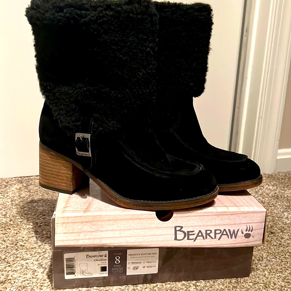 BearPaw Black Suede & Shearling Mid-Calf Boots